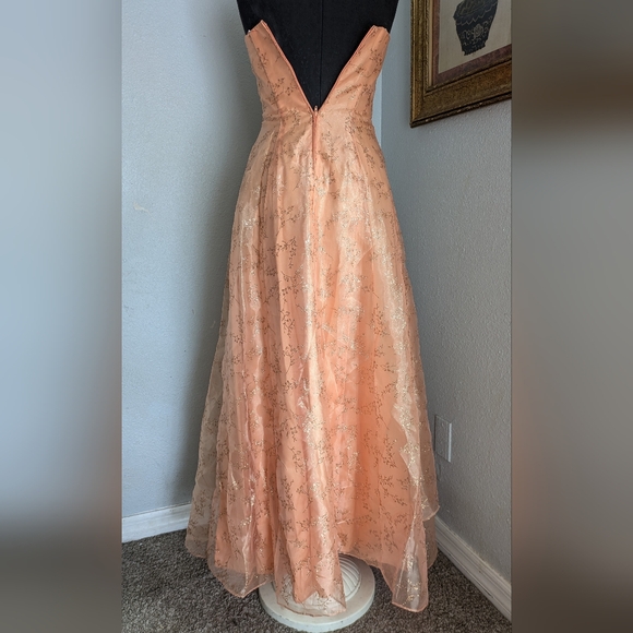 Beautiful Vintage Tangerine Gown with Gold Florals - Picture 17 of 17